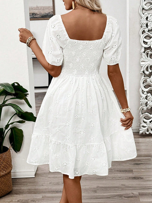 smocked-eyelet-square-neck-puff-sleeve-mini-dress OhSoStyled - Sophia's Style-3